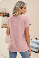 Trendsi Eyelet Petal Sleeve V-Neck Casual Knit Top - Solid Colors, Slightly Stretchy, Long Length - Store 42