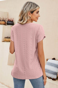 Trendsi Eyelet Petal Sleeve V-Neck Casual Knit Top - Solid Colors, Slightly Stretchy, Long Length - Store 42