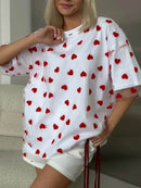 Trendy Heart Print Oversized T-Shirt in 100% Polyester – Stylish and Comfy Casual Wear - Store 42