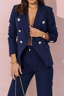 Full Size Lapel Collar Long Sleeve Blazer and Pants Set Plus Size - Store 42