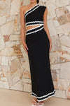 Cutout Contrast Trim Single Shoulder Dress Black