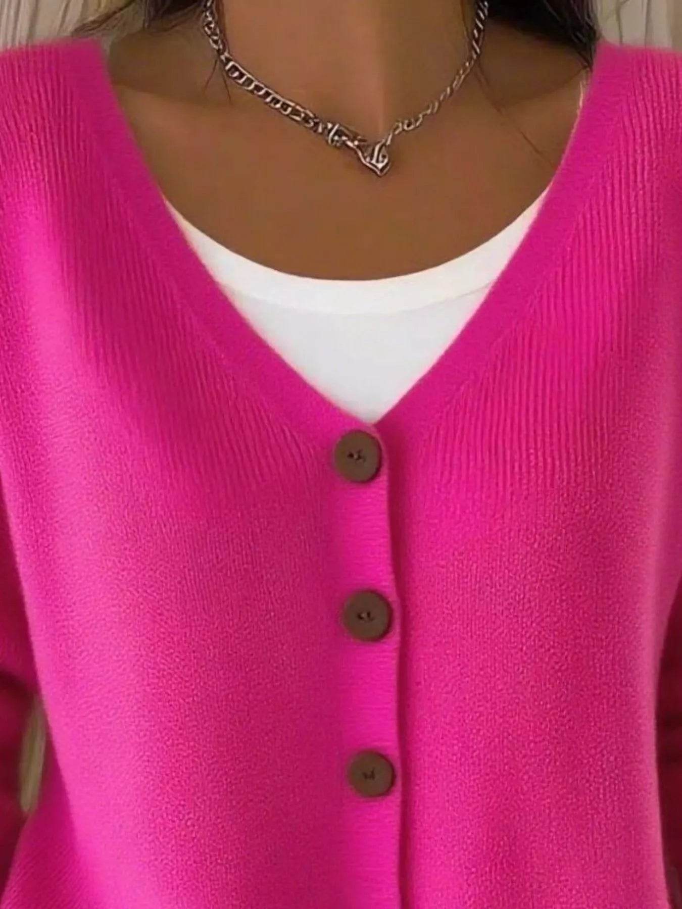 Full Size Plus Size Button-Front V-Neck Cardigan, Slightly Stretchy, 95% Acrylic Blend - Store 42