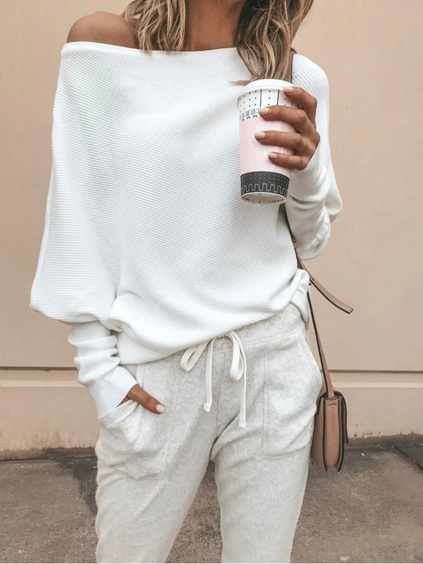 Plus Size One-Shoulder Ribbed Sweater for Women - Slightly Stretchy, Soft Polyester Blend