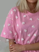 Trendy Heart Print Oversized T-Shirt in 100% Polyester – Stylish and Comfy Casual Wear - Store 42