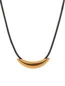 Stainless Steel Curved Bar Necklace with Leather Rope
