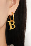 Titanium Steel Letter Hoop Earrings Gold One Size