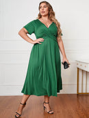Honey Plus Size Short Sleeve Surplice Neck Midi Dress - Store 42