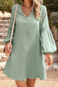Devine Notched Balloon Sleeve Mini Dress Gum Leaf