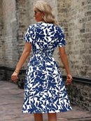 Printed Smocked Surplice Short Sleeve Dress
