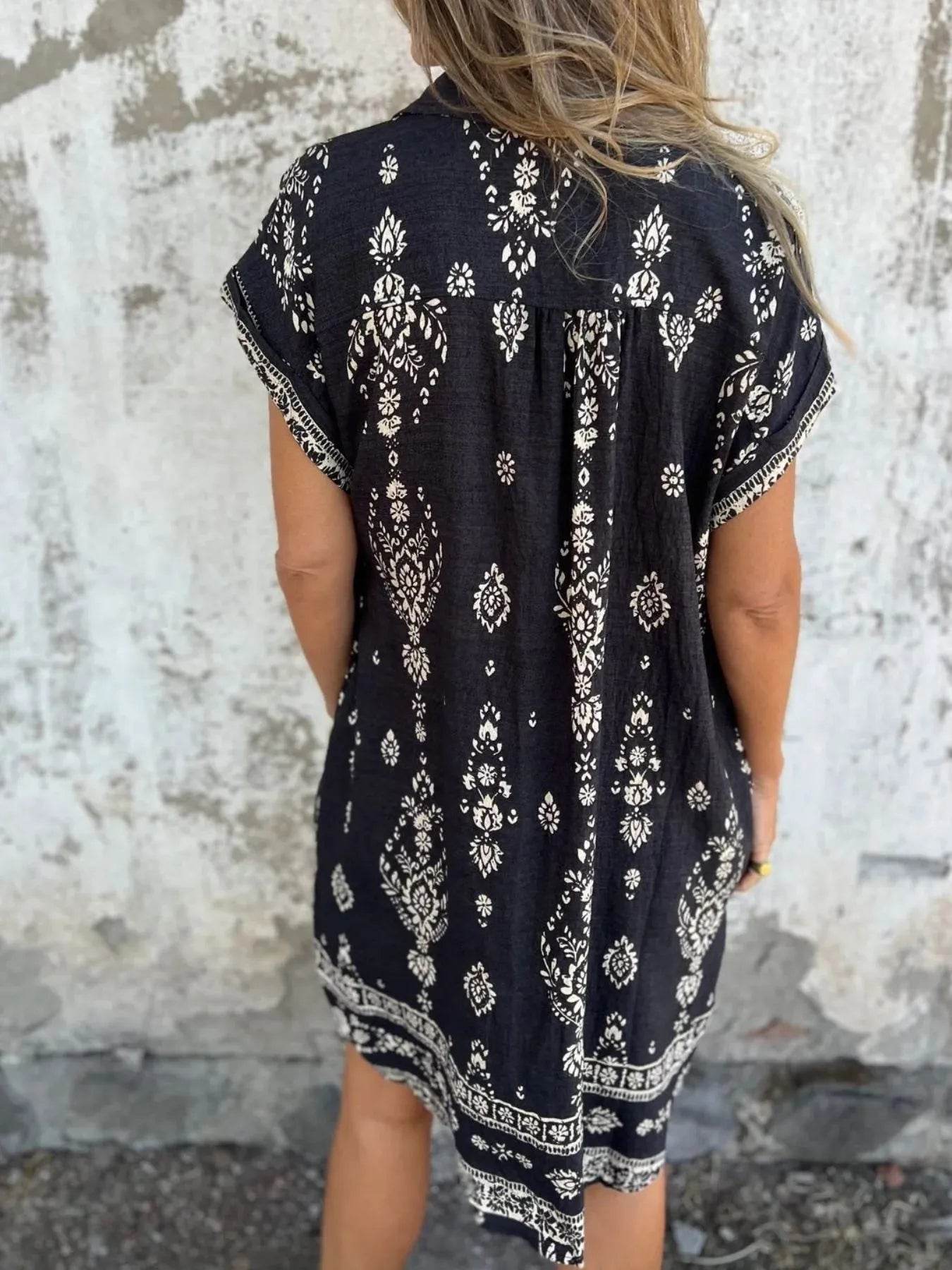 Full Size Printed Short Sleeve Button-Up Shirt Dress Plus Size - Store 42