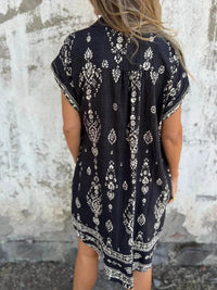 Full Size Printed Short Sleeve Button-Up Shirt Dress Plus Size - Store 42