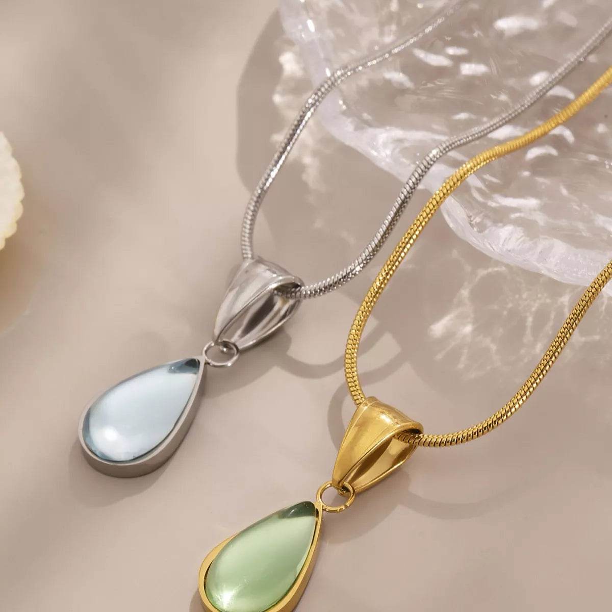 Elegant Stainless Steel Teardrop Necklace - 18K Gold-Plated & Platinum-Plated Design - Store 42