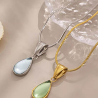 Elegant Stainless Steel Teardrop Necklace - 18K Gold-Plated & Platinum-Plated Design - Store 42