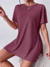 Casual Round Neck T-Shirt and Shorts Set Deep Purple