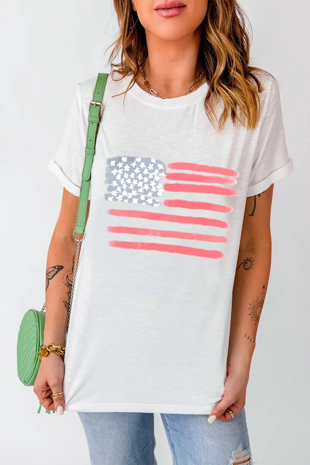 US Flag Short Sleeve T-Shirt for Women - Opaque, Slightly Stretchy, Comfortable Fit