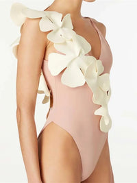 Contrast Flower Spaghetti Strap One-Piece Swimwear