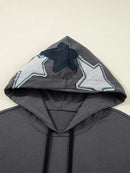 Star Patchwork Contrast Stitching Mineral Wash Kangaroo Pocket Hoodie