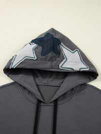 Star Patchwork Contrast Stitching Mineral Wash Kangaroo Pocket Hoodie
