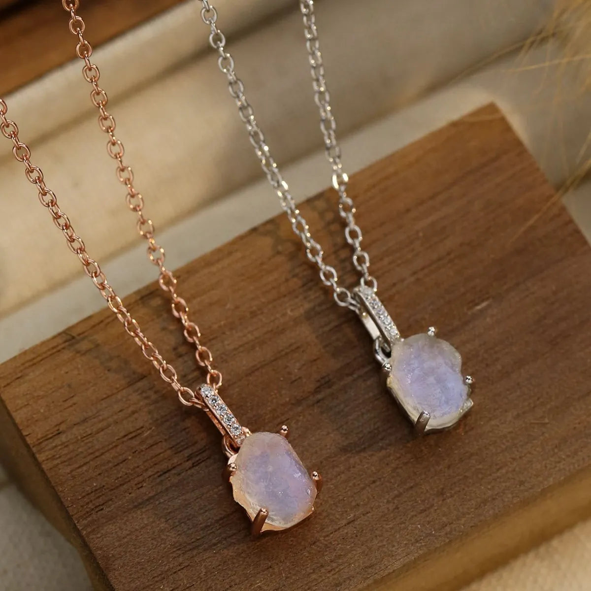 Stunning Moonstone Necklace in 925 Sterling Silver with 18K Rose Gold & Platinum Plating