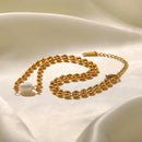 Pearl and Gold Chain Jewelry Set with Necklace and Bracelet