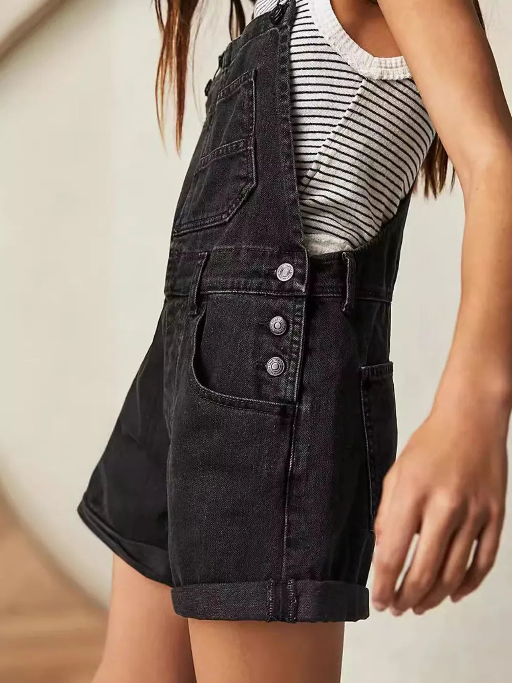 Trendy Square Neck Denim Overalls with Pocketed Crisscross Straps - 65% Cotton Blend