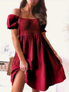 Full Size Ruffled Off-Shoulder Short Sleeve Dress Burgundy