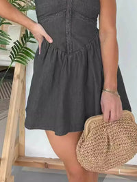 Full Size Lace Up Halter Neck Denim Dress Plus Size - Store 42