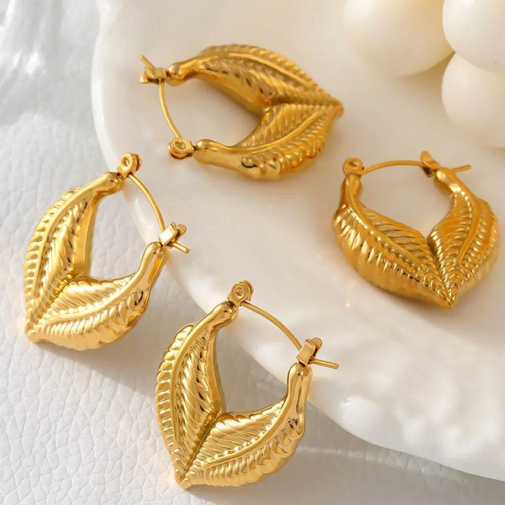 Elegant 18K Gold-Plated Titanium Steel Leaf Shape Earrings - Lightweight & Chic Design - Store 42