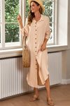 Button Front Textured Slit Shirt Dress Light Yellow