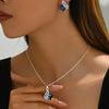 Stainless Steel Crystal Geometric Earrings and Necklace Jewelry Set Silver One Size