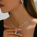 Stainless Steel Crystal Geometric Earrings and Necklace Jewelry Set Silver One Size