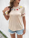 Heart Cutout Short Sleeve T-Shirt - Slightly Stretchy, Soft Polyester Blend Top - Store 42