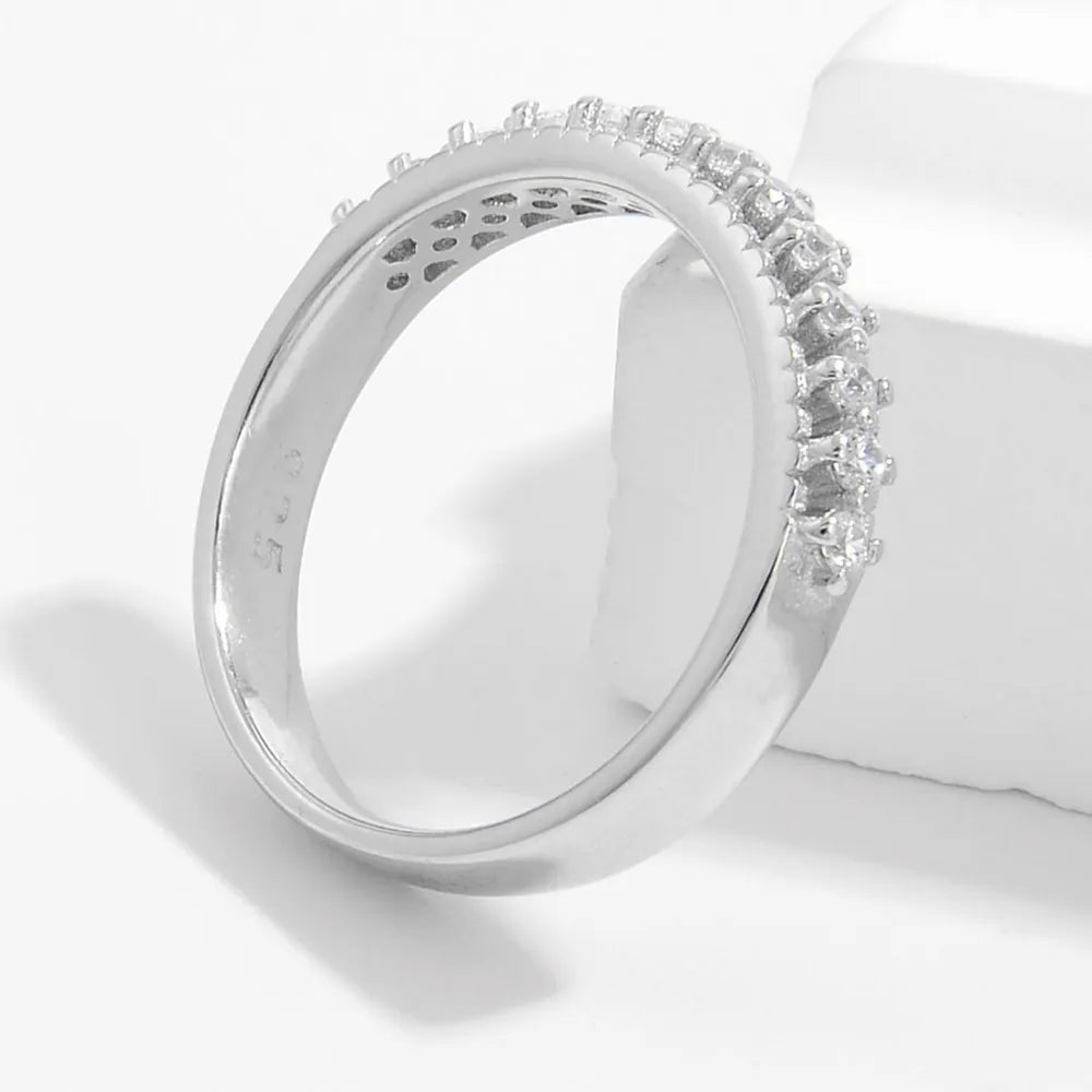 925 Sterling Silver Zircon Inlaid Ring for Elegant Style - Adjustable Sizes 6-8