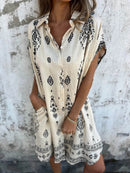 Full Size Printed Short Sleeve Button-Up Shirt Dress Plus Size - Store 42