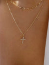 Double Layered Inlaid Zircon Cross Pendant Necklace - Store 42