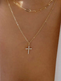 Double Layered Inlaid Zircon Cross Pendant Necklace - Store 42