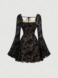 Elegant Lace Flare Sleeve Mini Dress with Tied Detail – Perfect for Any Occasion - Store 42