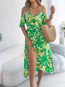 Printed Cold Shoulder Midi Cami Dress