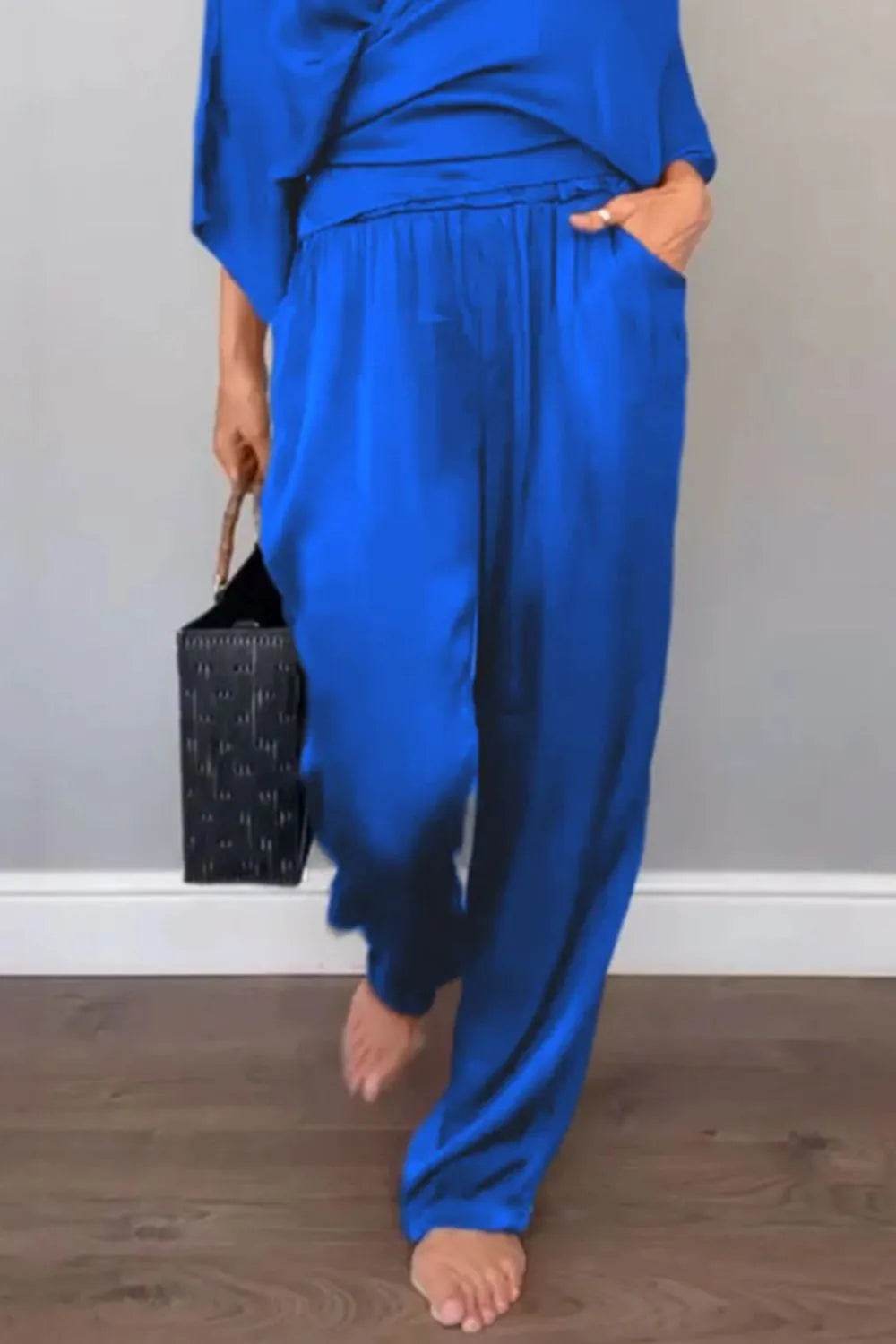 Full Size Wrap Surplice Top and Pants Set Plus Size - Store 42