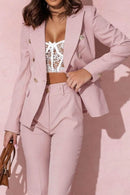 Full Size Lapel Collar Long Sleeve Blazer and Pants Set Plus Size - Store 42