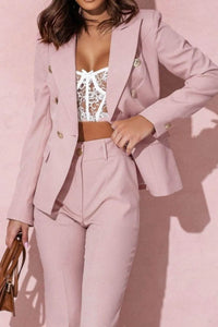 Full Size Lapel Collar Long Sleeve Blazer and Pants Set Plus Size - Store 42