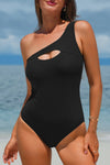 Cutout One Shoulder Sleeveless One-Piece Swimwear Black
