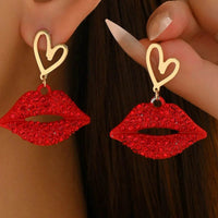 18K Gold-Plated Rhinestone Lips Heart Dangle Earrings - Store 42