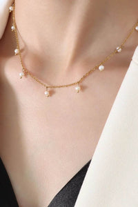 Elegant 18K Gold-Plated Titanium Steel Pearl Necklace - Stylish Accessory for Any Occasion - Store 42