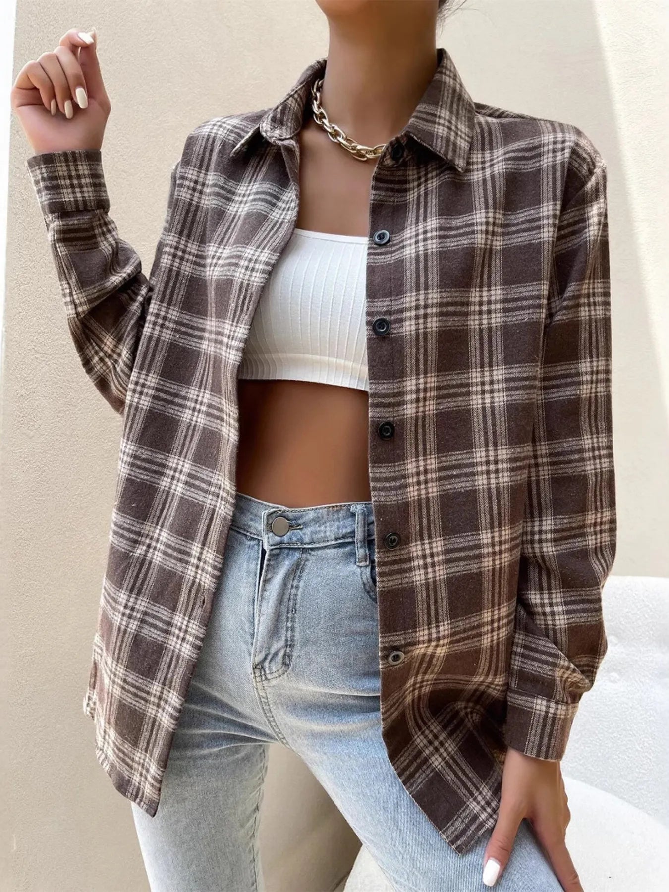 Oversized Plaid Button-Up Shirt