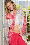POL Patchwork Plaid Button-Up Shirt with Contrast Pockets PINKMULTI