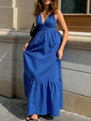 V-Neck Tiered Maxi Cami Dress Blue