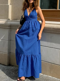 V-Neck Tiered Maxi Cami Dress Blue