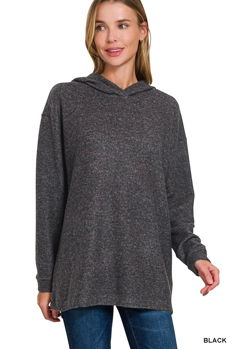 Zenana Oversized Hooded Brushed Melange Hacci Sweater for Comfortable Casual Wear
