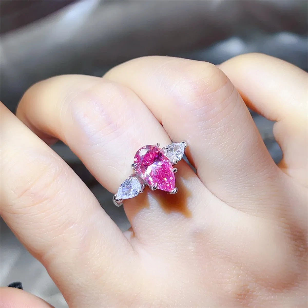 2 Carat Platinum-Plated 925 Sterling Silver Moissanite Ring with Zircon Accents